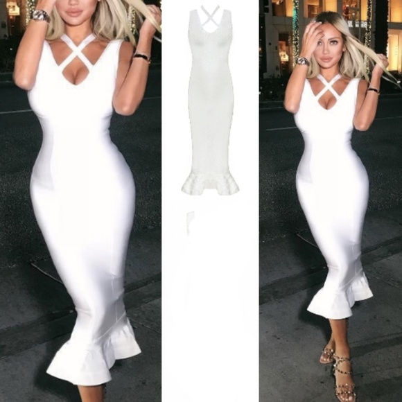 White Midi Bandage Dress NWT - Picture 1 of 1